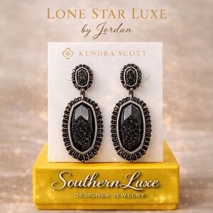 Kendra Scott Luxe Kaki Black Drusy Statement Earrings Gold Rare Glam